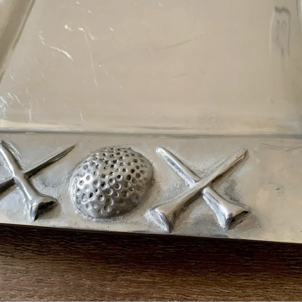 Simply Pewter Metal Serving Tray In Golf Motif 12/12”